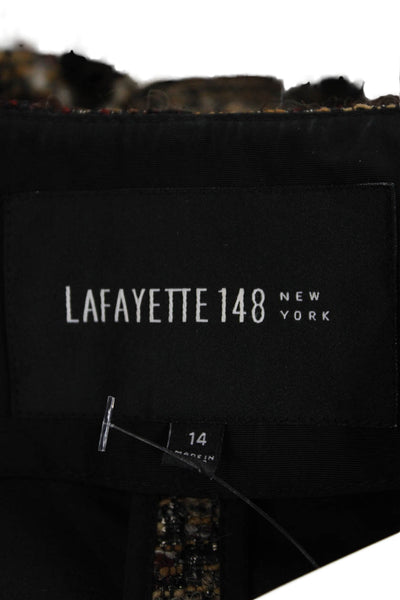 Lafayette 148 New York Womens Crew Neck Tweed Knit Jacket Brown Black Size 14