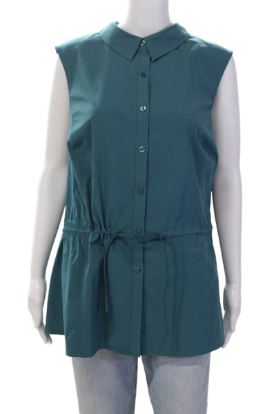 Athleta Womens Textured Sleeveless Tie Front Open Ruched Vest Top Blue Size 3X