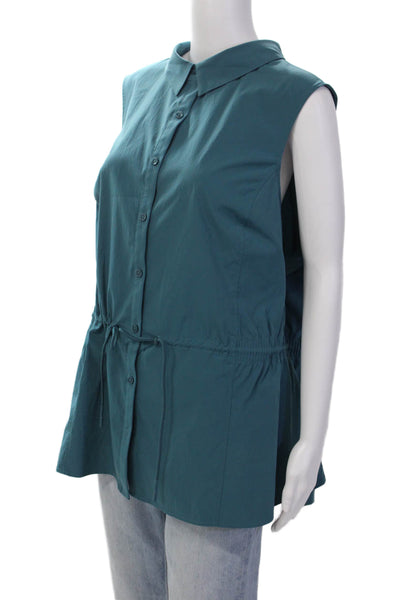 Athleta Womens Textured Sleeveless Tie Front Open Ruched Vest Top Blue Size 3X