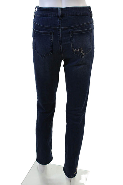 Renuar Womens Cotton Blend Studded Mid-Rise Straight Leg Jeans Blue Size 0
