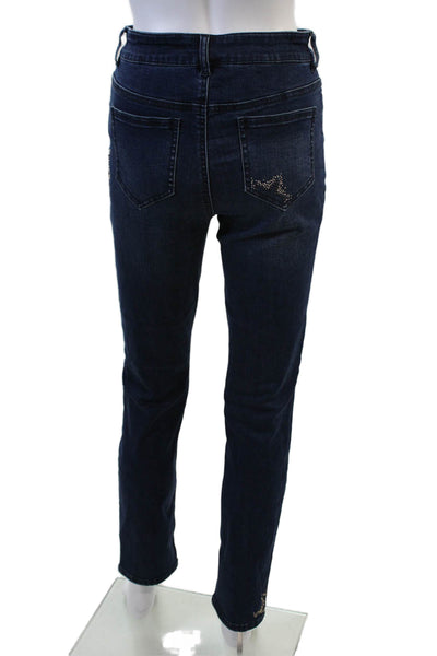 Renuar Womens Cotton Blend Studded Mid-Rise Straight Leg Jeans Blue Size 2