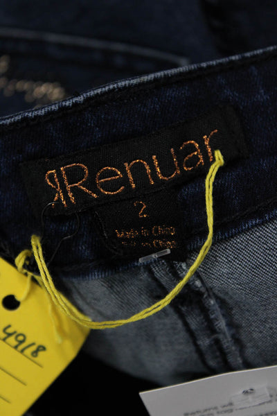 Renuar Womens Cotton Blend Studded Mid-Rise Straight Leg Jeans Blue Size 2