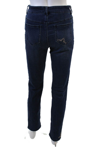 Renuar Womens Cotton Blend Studded Mid-Rise Straight Leg Jeans Blue Size 6