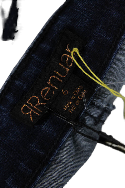 Renuar Womens Cotton Blend Studded Mid-Rise Straight Leg Jeans Blue Size 6