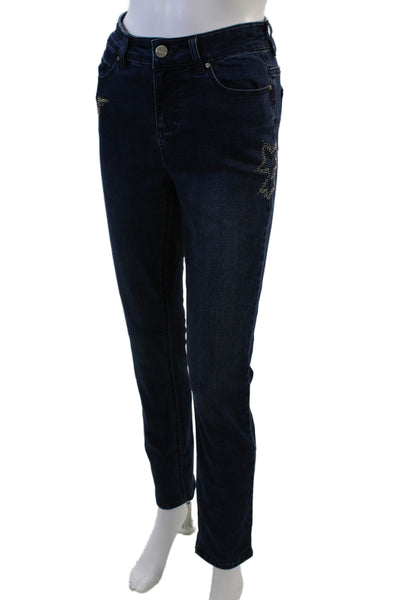 Renuar Womens Cotton Blend Studded Mid-Rise Straight Leg Jeans Blue Size 4