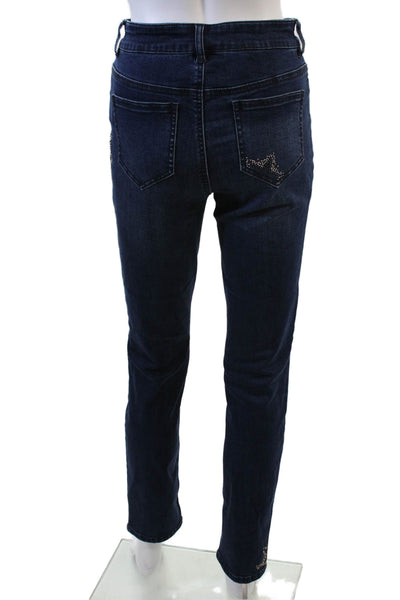 Renuar Womens Cotton Blend Studded Mid-Rise Straight Leg Jeans Blue Size 4