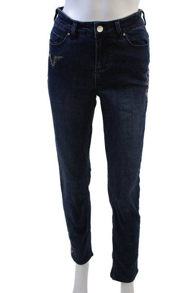 Renuar Womens Cotton Blend Studded Mid-Rise Straight Leg Jeans Blue Size 16