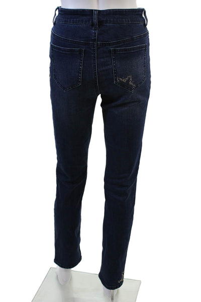 Renuar Womens Cotton Blend Studded Mid-Rise Straight Leg Jeans Blue Size 16