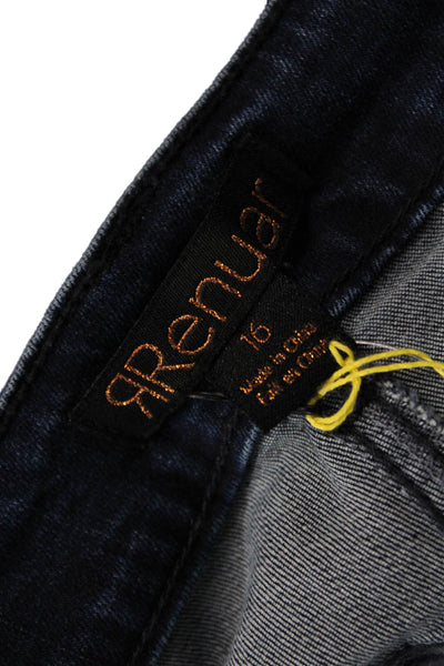 Renuar Womens Cotton Blend Studded Mid-Rise Straight Leg Jeans Blue Size 16