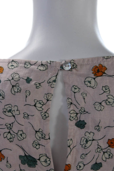 Cynthia Rowley Womens Linen Floral Print Sleeveless Trapeze Dress Pink Size XS