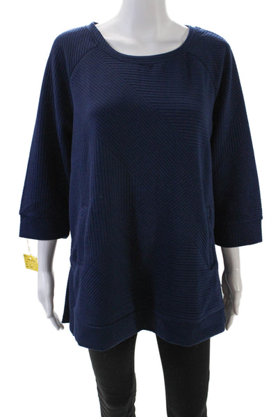 Tribal Womens 3/4 Sleeve Round Neck Pullover Sweatshirt Top Blue Size L