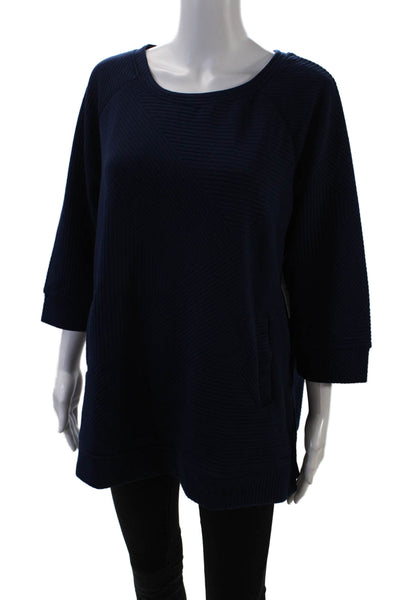 Tribal Womens 3/4 Sleeve Round Neck Pullover Sweatshirt Top Blue Size L