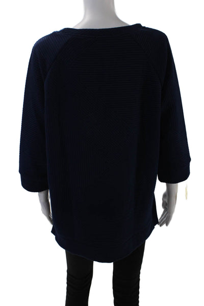 Tribal Womens 3/4 Sleeve Round Neck Pullover Sweatshirt Top Blue Size L