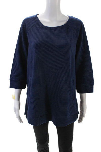 Tribal Womens 3/4 Sleeve Round Neck Pullover Sweatshirt Top Blue Size XS