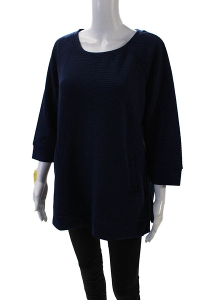 Tribal Womens 3/4 Sleeve Round Neck Pullover Sweatshirt Top Blue Size XS