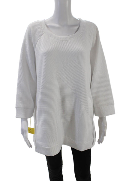 Tribal Womens 3/4 Sleeve Round Neck Pullover Sweatshirt Top White Size L
