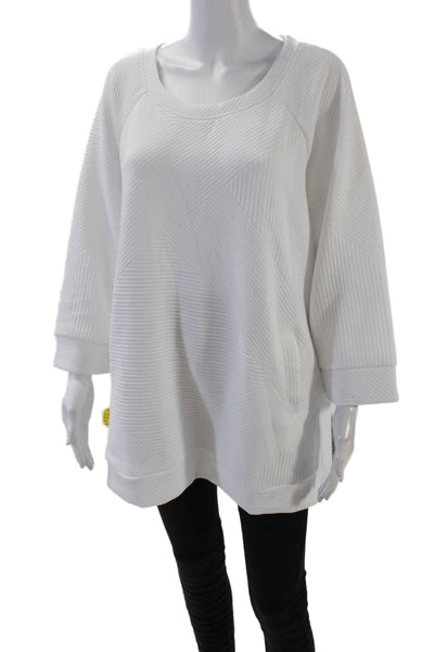 Tribal Womens 3/4 Sleeve Round Neck Pullover Sweatshirt Top White Size L