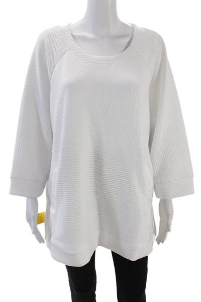 Tribal Womens 3/4 Sleeve Round Neck Pullover Sweatshirt Top White Size XL