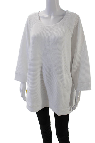 Tribal Womens 3/4 Sleeve Round Neck Pullover Sweatshirt Top White Size XL