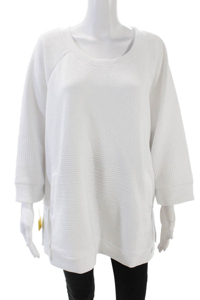 Tribal Womens 3/4 Sleeve Round Neck Pullover Sweatshirt Top White Size S