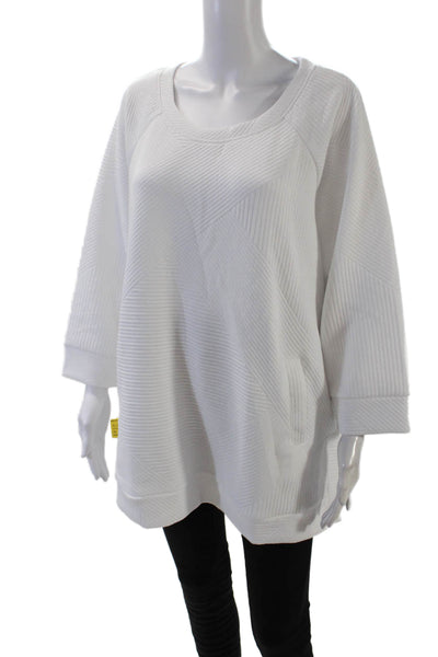 Tribal Womens 3/4 Sleeve Round Neck Pullover Sweatshirt Top White Size S