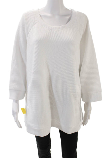 Tribal Womens 3/4 Sleeve Round Neck Pullover Sweatshirt Top White Size M