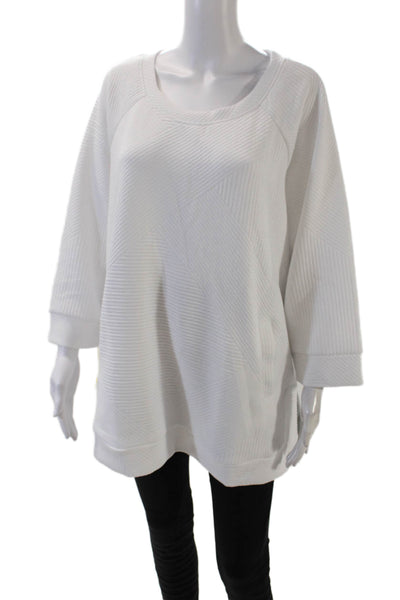 Tribal Womens 3/4 Sleeve Round Neck Pullover Sweatshirt Top White Size M