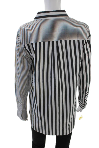 Tribal Womens Cotton Collared Pocket Detail Striped Buttoned Blouse White Size M