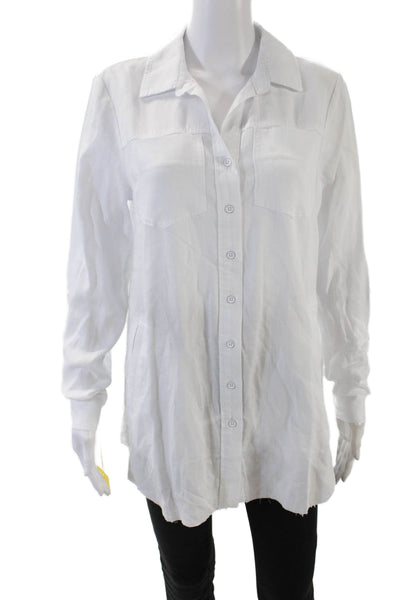Renuar Womens Collared Long Sleeve Raw Hem Button Down Shirt White Size S