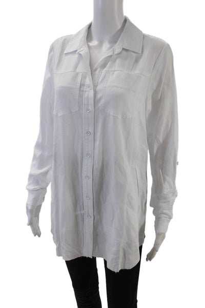Renuar Womens Collared Long Sleeve Raw Hem Button Down Shirt White Size S