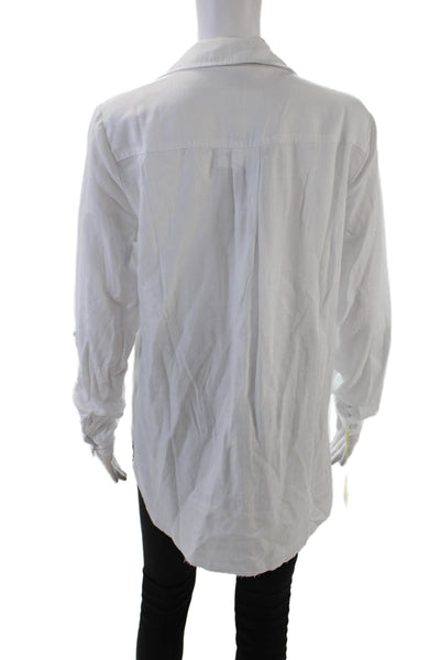 Renuar Womens Collared Long Sleeve Raw Hem Button Down Shirt White Size S