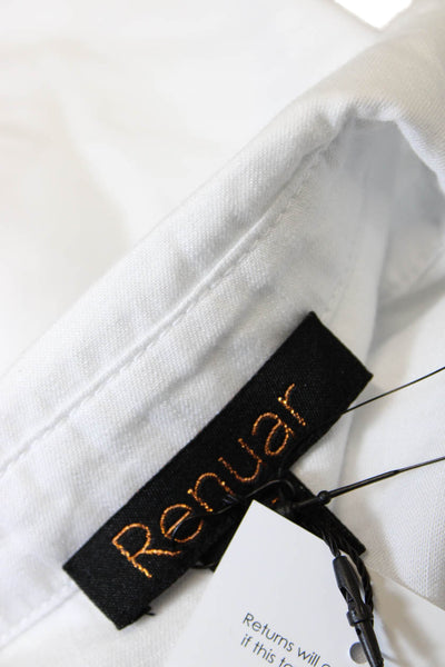 Renuar Womens Collared Long Sleeve Raw Hem Button Down Shirt White Size S