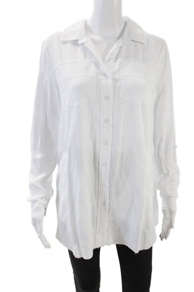 Renuar Womens Raw Hem Detail Long Sleeve Button Down Shirt White Size 1X