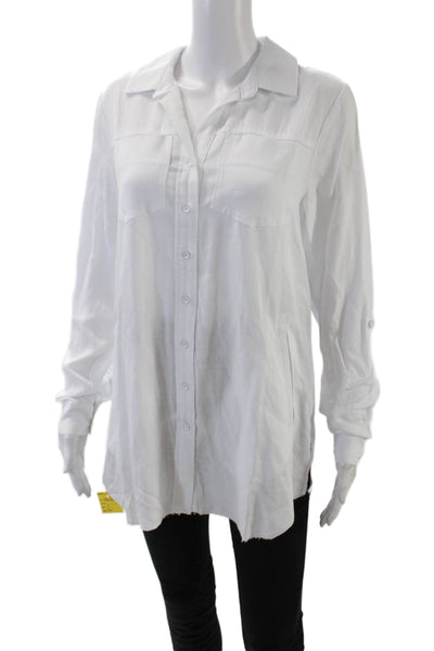 Renuar Womens Raw Hem Detail Long Sleeve Button Down Shirt White Size 1X