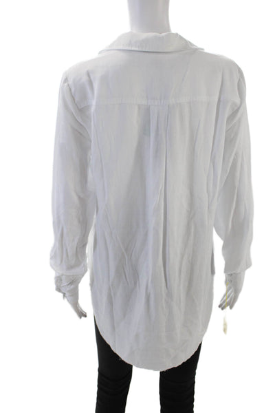 Renuar Womens Raw Hem Detail Long Sleeve Button Down Shirt White Size 1X