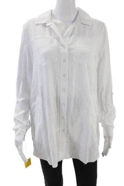 Renuar Womens Long Sleeve Collared Raw Hem Detail Blouse Solid White Size M