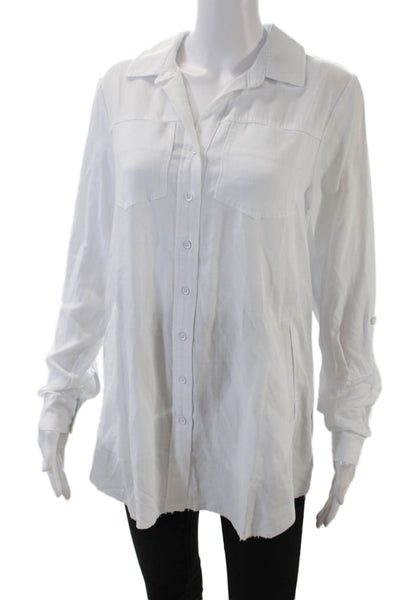 Renuar Womens Long Sleeve Collared Raw Hem Detail Blouse Solid White Size M