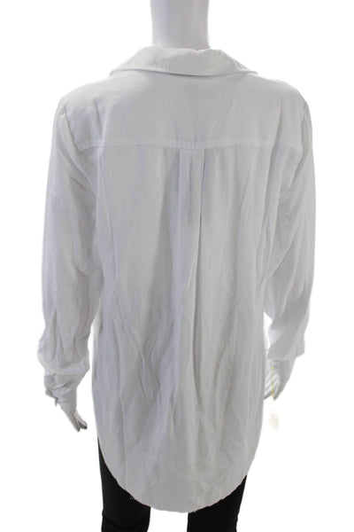Renuar Womens Long Sleeve Collared Raw Hem Detail Blouse Solid White Size M
