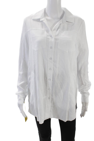 Renuar Womens Long Sleeved Raw Hem Detail Buttoned Blouse White Size XS
