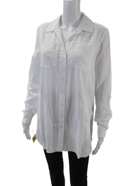 Renuar Womens Long Sleeved Raw Hem Detail Buttoned Blouse White Size XS