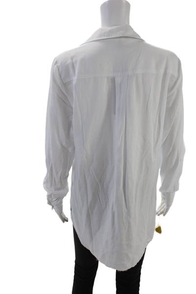 Renuar Womens Long Sleeved Raw Hem Detail Buttoned Blouse White Size XS