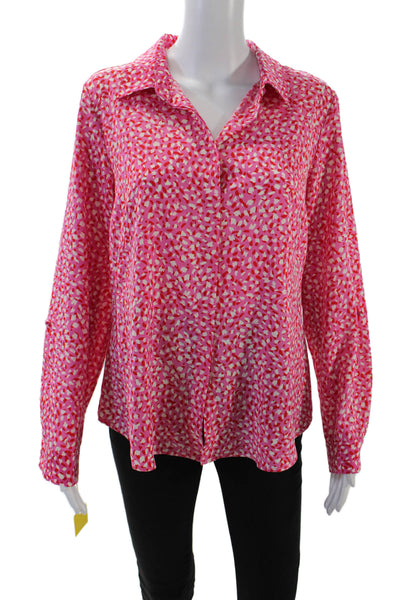 Renuar Womens Collared Spotted Print Buttoned Long Sleeve Blouse Pink Size XS