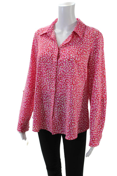 Renuar Womens Collared Spotted Print Buttoned Long Sleeve Blouse Pink Size XS