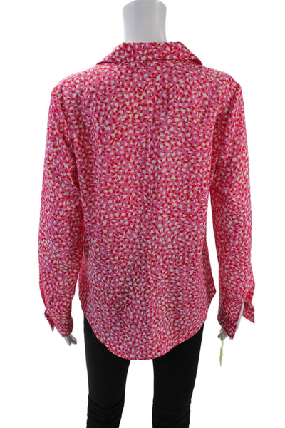 Renuar Womens Collared Spotted Print Buttoned Long Sleeve Blouse Pink Size XS
