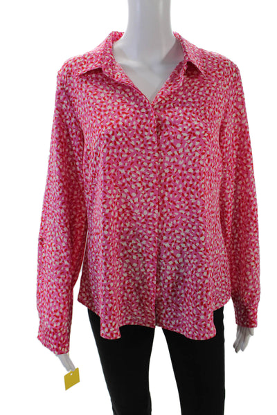 Renuar Womens Collared Spotted Print Buttoned Long Sleeve Blouse Pink Size S