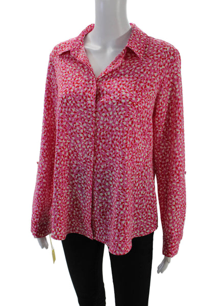 Renuar Womens Collared Spotted Print Buttoned Long Sleeve Blouse Pink Size S