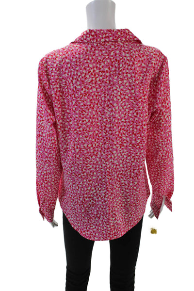 Renuar Womens Collared Spotted Print Buttoned Long Sleeve Blouse Pink Size S
