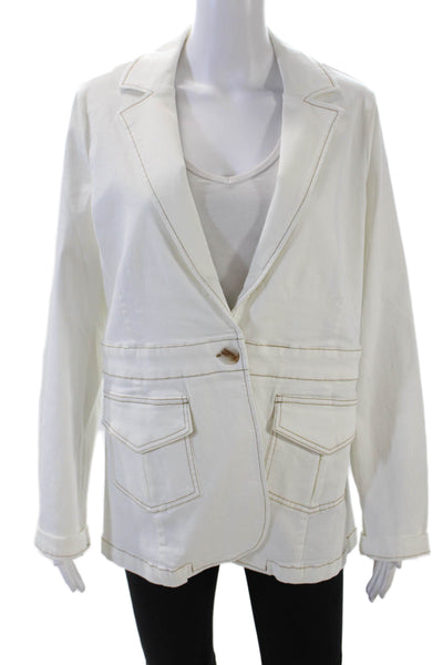 Renuar Womens Cotton Contrast Stitch Single Button Pocketed Blazer White Size XL