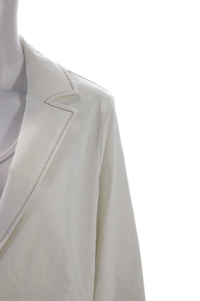 Renuar Womens Cotton Contrast Stitch Single Button Pocketed Blazer White Size XL