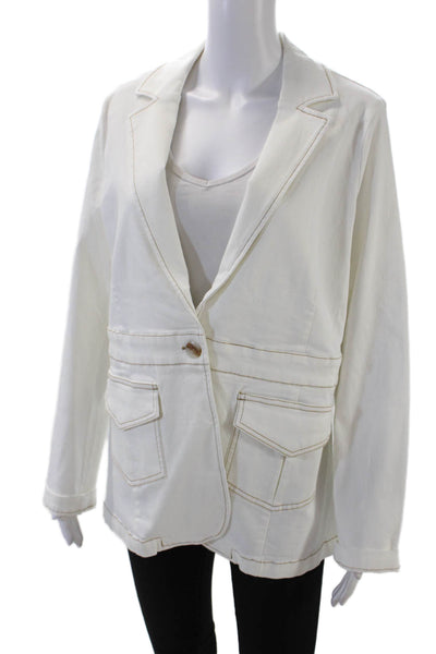 Renuar Womens Cotton Contrast Stitch Single Button Pocketed Blazer White Size XL